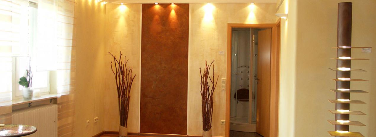 moderne Wandgestaltung, fugenlose Wände, Lasuren, Streichputz, metallic